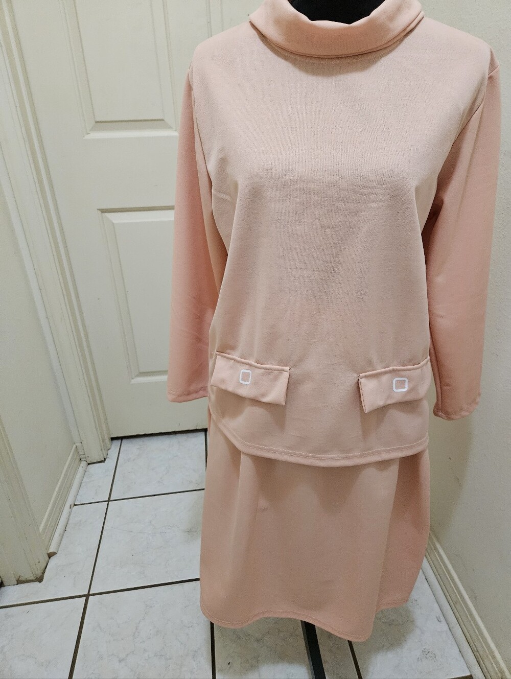 Women's Pink Zip-Back Long Sleeve Skirt Set